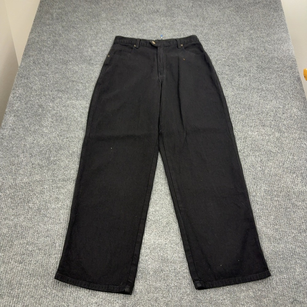 Vintage Forenza Jeans Womens 12 Black Cotton High Waisted Wide Leg Zipper Pocket